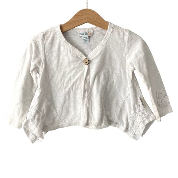 Naartjie Kids Slub Knit One Button Cardigan Lace Floral Details - White - 12-18M - Picture 1 of 9